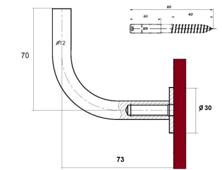 Handrail Bracket - Sumner - Stainless Steel M8 30mm - Image 3